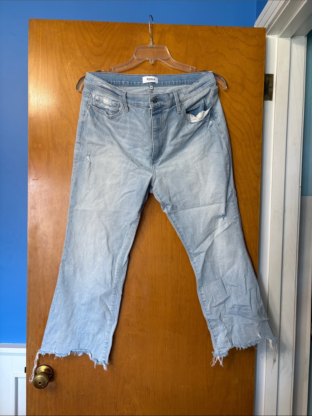 pistola Light Blue Cropped Distressed Jeans